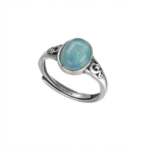 Oceanic Clarity: Natural Aquamarine & Vintage 925 Silver Adjustable Ring