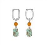 Grounding Vitality: Natural Beeswax Amber & Raw Turquoise 925 Silver Hoop Earrings