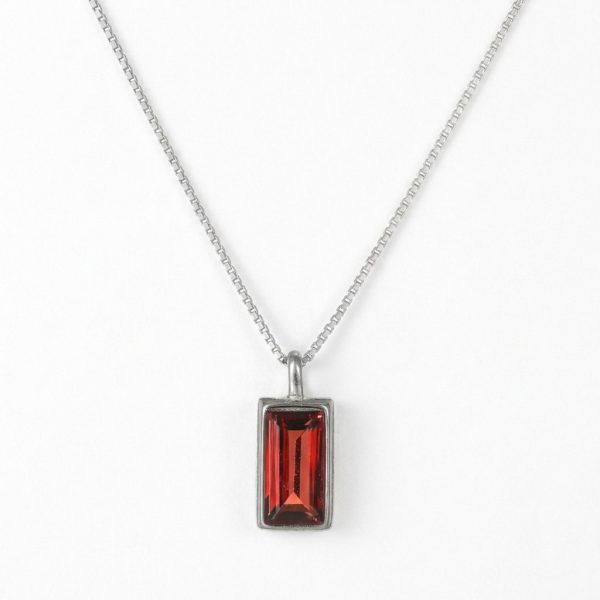 Passionate Vitality: Natural Red Garnet & 925 Sterling Silver Geometric Necklace