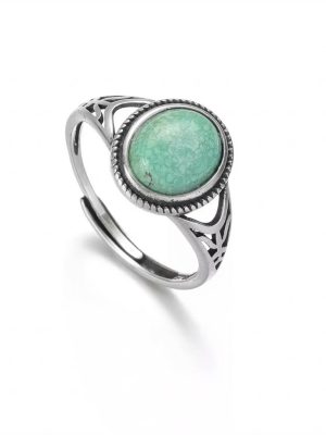 Timeless Protection: Natural Turquoise & S925 Sterling Silver Adjustable Ring