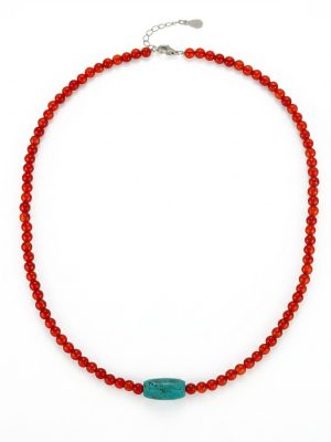Vitality & Truth: Natural Red Agate & Turquoise Unisex Necklace