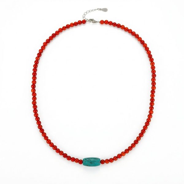 Vitality & Truth: Natural Red Agate & Turquoise Unisex Necklace