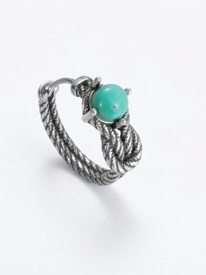 Ancient Wisdom: Natural Turquoise & Oxidized S925 Silver Knotted Huggie Earrings