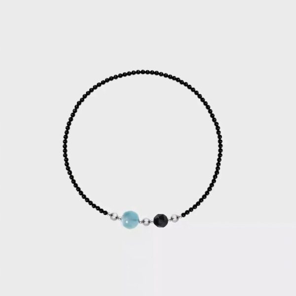 Protective Serenity: Natural Black Agate, Aquamarine & Silver Sheen Obsidian Healing Necklace