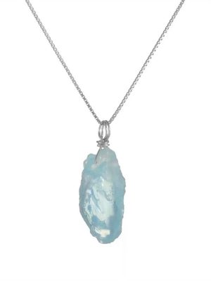 Tranquil Tides: Raw Aquamarine & S925 Sterling Silver Healing Necklace