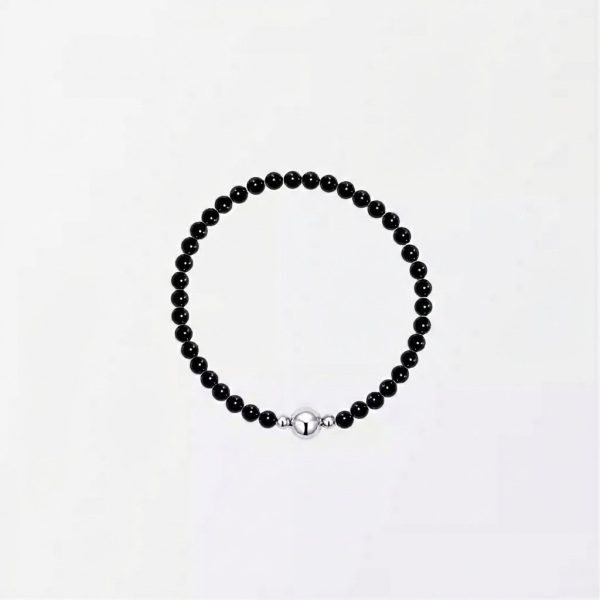 Grounding Elegance: Natural Black Agate & Silver Accent Healing Bracelet