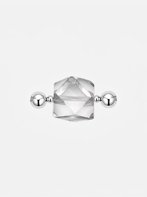 Serene Clarity: Natural Clear Quartz 14-Sided Geometric Connector Bead