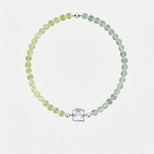 Harmonious Renewal: Natural Green Fluorite, Prehnite & Clear Quartz Healing Choker
