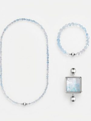 Tranquil Clarity: Natural Aquamarine & Clear Quartz Healing Bracelet