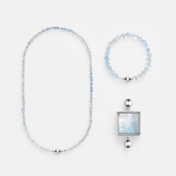 Tranquil Clarity: Natural Aquamarine & Clear Quartz Healing Bracelet