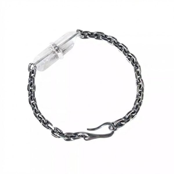 Purifying Glimmer: Raw Clear Quartz & Oxidized 925 Sterling Silver Healing Bracelet