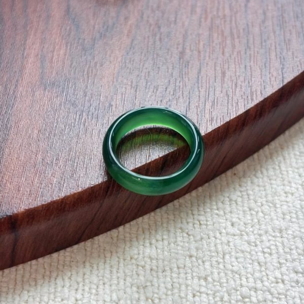Abundant Vitality: Natural Green Agate & S925 Silver Bamboo Ring Set