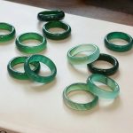 Abundant Vitality: Natural Green Agate & S925 Silver Bamboo Ring Set