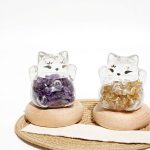 Tranquil Flow: Natural Aquamarine & Glass Lucky Cat Healing Ornament
