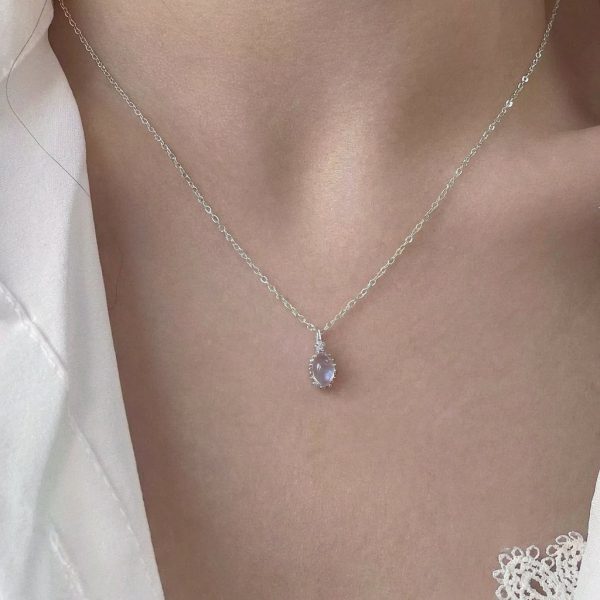 Ethereal Serenity: Natural Madagascar Blue Moonstone & S925 Sterling Silver Necklace