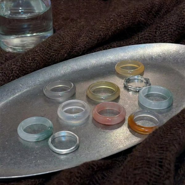 Harmonious Clarity: Natural Ice Agate & Chalcedony Stacking Ring Collection