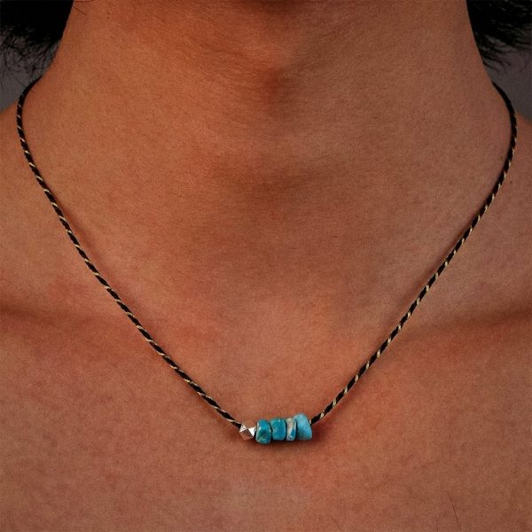 Tranquil Wisdom: Raw Turquoise & 925 Silver Hand-Braided Choker