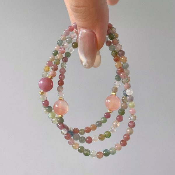 Radiant Abundance: Natural Rainbow Tourmaline & Silver Healing Bracelet