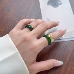 Abundant Vitality: Natural Green Agate & S925 Silver Bamboo Ring Set