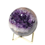 Tranquil Abundance: Natural Uruguay Amethyst Geode "Smiling" Sphere with Wood Stand