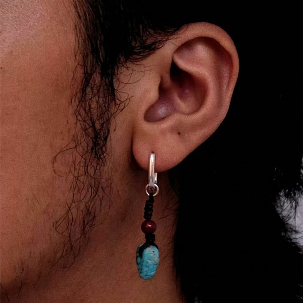 Ancient Protection: Raw Turquoise & Cinnabar S925 Silver Tibetan Earrings