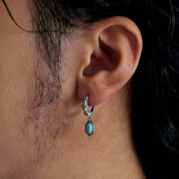 Ancient Protection: Vintage S925 Silver & Blue Turquoise Healing Hoop Earrings