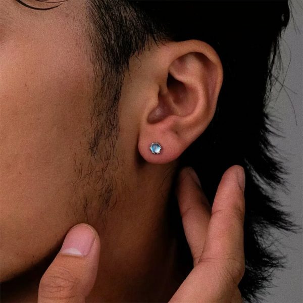 Celestial Calm: Natural Blue Moonstone & S925 Silver Sleep-Friendly Stud Earrings