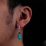 Protective Vitality: Natural Turquoise & Cinnabar S925 Silver Hoop Earring