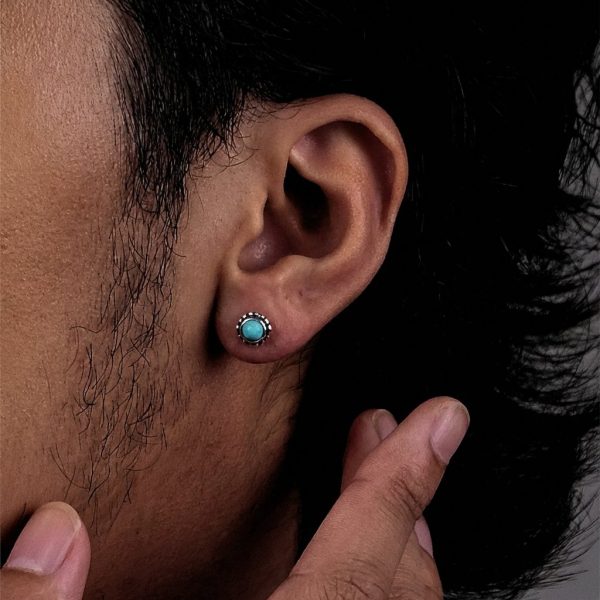 Ancient Wisdom: Natural Raw Turquoise & Oxidized Sterling Silver Stud Earrings