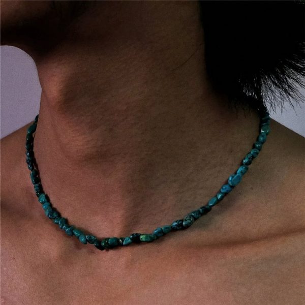 Ancient Protection: Natural Irregular Turquoise & S925 Silver Beaded Necklace