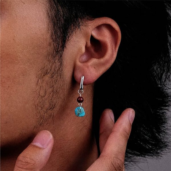 Protective Harmony: Natural Turquoise & Cinnabar S925 Silver Earrings