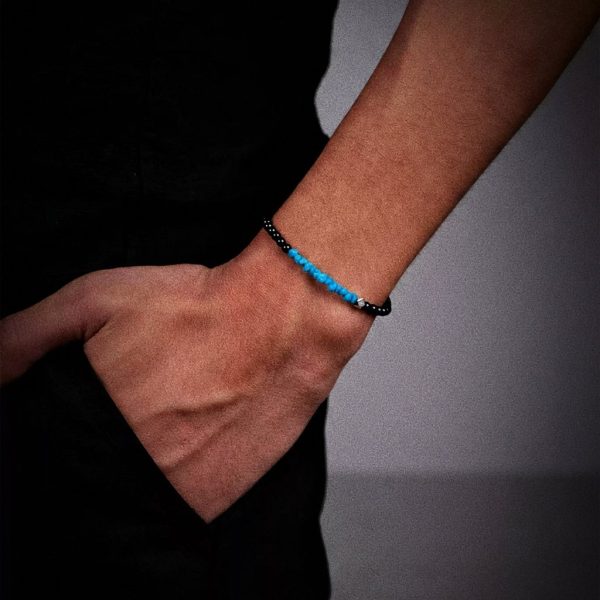 Grounding Protection: Natural Turquoise & Black Agate Stackable Bracelet