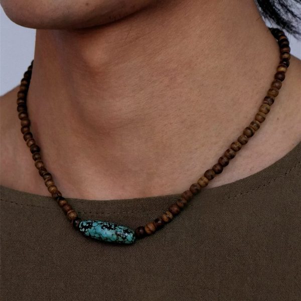 Earthly Wisdom: Natural Wood & Turquoise Barrel Bead Healing Necklace