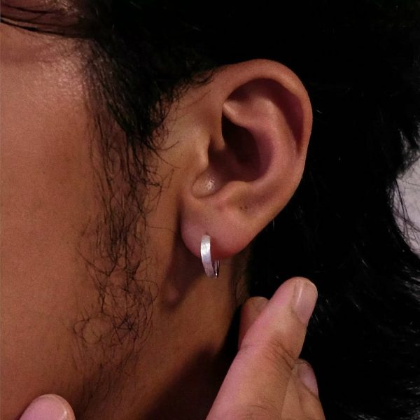 Lunar Simplicity: Brushed 925 Sterling Silver Huggie Earrings