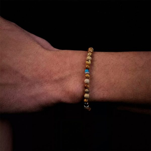 Grounding Artistic: Natural Picture Jasper & Turquoise 925 Silver Bracelet