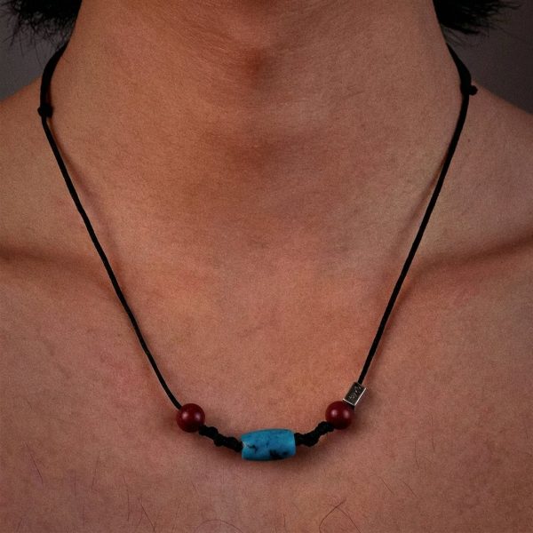 Protective Vitality: Natural Turquoise & Cinnabar Woven Amulet Necklace