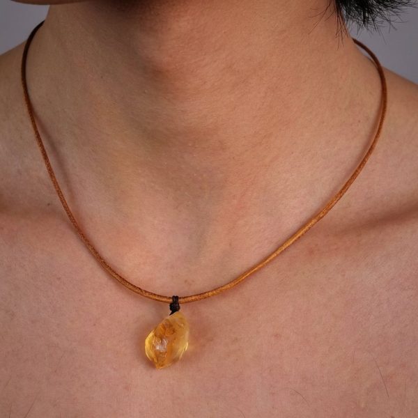 Golden Abundance: Raw Citrine & Genuine Leather Healing Necklace