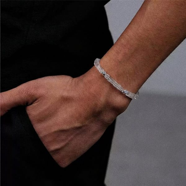 Luminous Clarity: Square Cut Clear Quartz & 925 Silver Unisex Bracelet