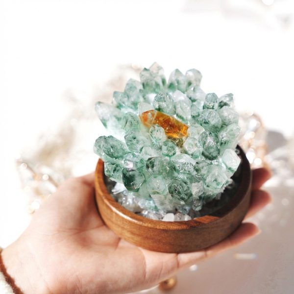 Prosperous Growth: Green Phantom Quartz & Citrine Crystal Cluster Ornament