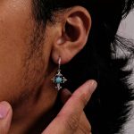 Protective Guardian: Natural Turquoise & Oxidized S925 Silver Cross Hoop Earrings