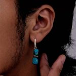 Protective Wisdom: Natural Turquoise & Oxidized 925 Silver Tibetan Hoop Earrings
