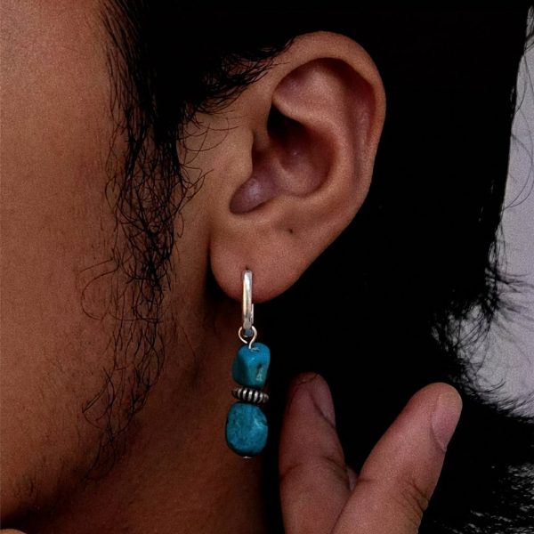 Protective Wisdom: Natural Turquoise & Oxidized 925 Silver Tibetan Hoop Earrings