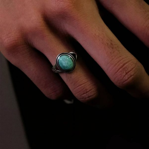 Timeless Protection: Natural Turquoise & S925 Sterling Silver Adjustable Ring