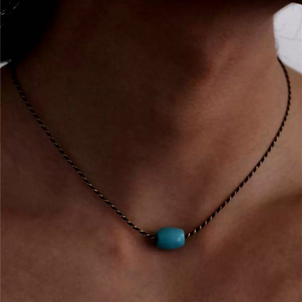 Protective Serenity: Natural Turquoise & 925 Sterling Silver Hand-Woven Necklace