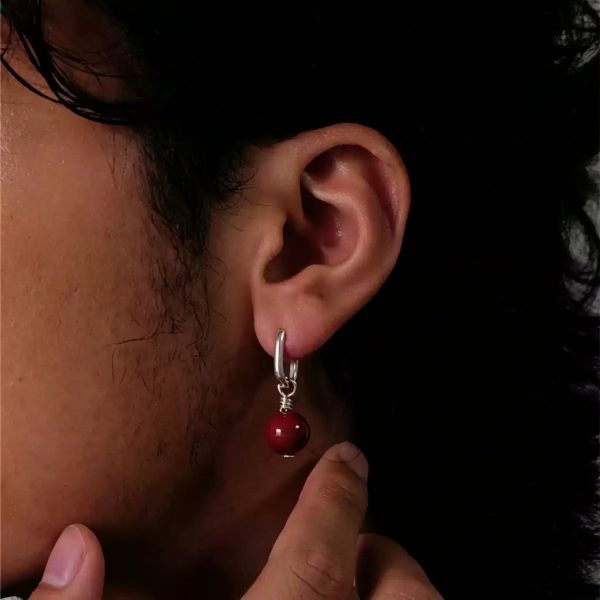 Vitality & Protection: Natural Cinnabar & S925 Sterling Silver Drop Hoop Earrings