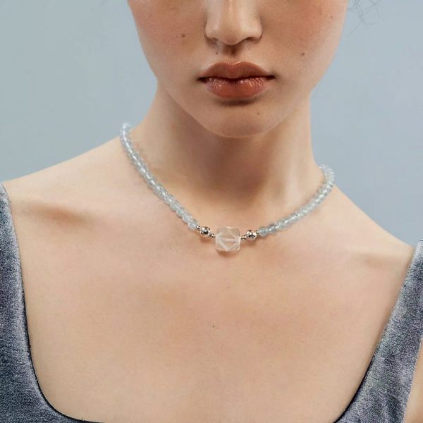 Serene Clarity: Natural Clear Quartz 14-Sided Geometric Connector Bead