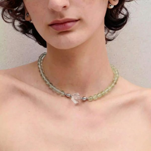 Harmonious Renewal: Natural Green Fluorite, Prehnite & Clear Quartz Healing Choker