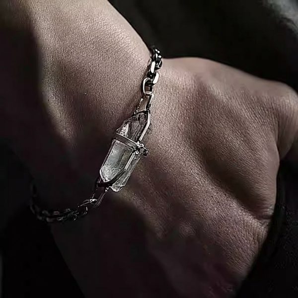 Purifying Glimmer: Raw Clear Quartz & Oxidized 925 Sterling Silver Healing Bracelet