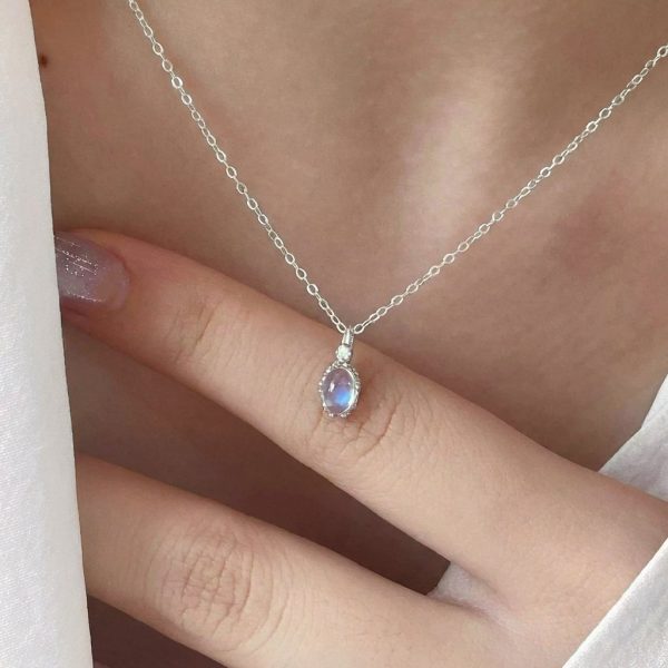 Ethereal Serenity: Natural Madagascar Blue Moonstone & S925 Sterling Silver Necklace