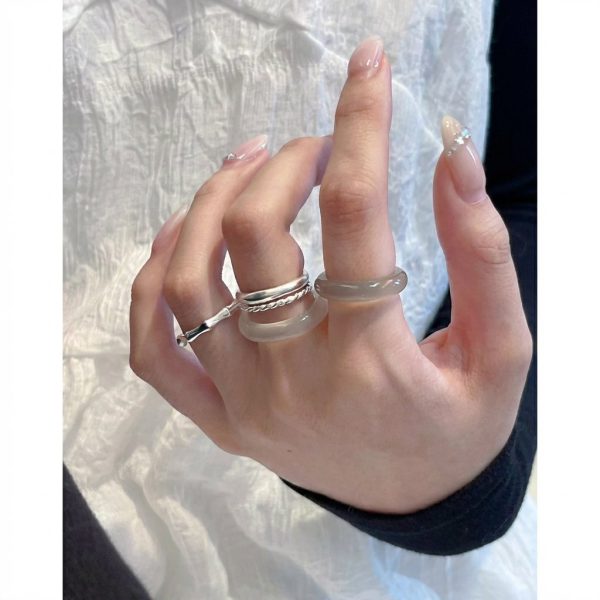 Harmonious Clarity: Natural Ice Agate & Chalcedony Stacking Ring Collection